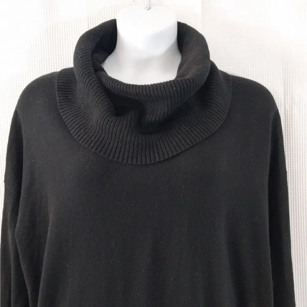 MICHAEL KORS! STRIKING BLACK KNIT, OVERSIZED, FRINGED COWL SWEATER! SZ 2X